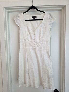 Banana Republic White V-Neck Button Mini Dress